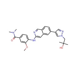 COc1cc(C(=O)N(C)C)ccc1Nc1cc2cc(-c3cnn(CC(C)(C)O)c3)ccc2cn1 ZINC000207762758