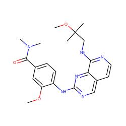 COc1cc(C(=O)N(C)C)ccc1Nc1ncc2ccnc(NCC(C)(C)OC)c2n1 ZINC000224116165