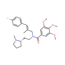 COc1cc(C(=O)N(CC[C@@H]2CCCN2C)C/C(C)=C/c2ccc(F)cc2)cc(OC)c1OC ZINC000084604511