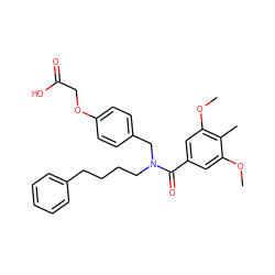 COc1cc(C(=O)N(CCCCc2ccccc2)Cc2ccc(OCC(=O)O)cc2)cc(OC)c1C ZINC000114434700