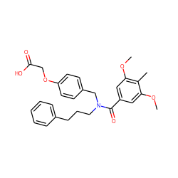 COc1cc(C(=O)N(CCCc2ccccc2)Cc2ccc(OCC(=O)O)cc2)cc(OC)c1C ZINC000114432427