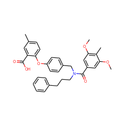 COc1cc(C(=O)N(CCCc2ccccc2)Cc2ccc(Oc3ccc(C)cc3C(=O)O)cc2)cc(OC)c1C ZINC001772657286