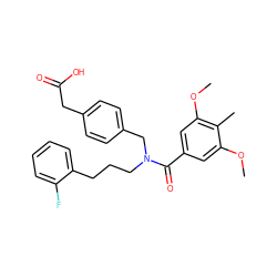 COc1cc(C(=O)N(CCCc2ccccc2F)Cc2ccc(CC(=O)O)cc2)cc(OC)c1C ZINC000114432736