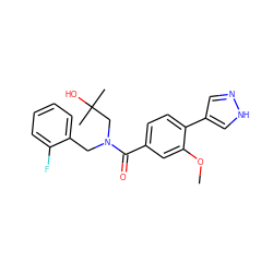 COc1cc(C(=O)N(Cc2ccccc2F)CC(C)(C)O)ccc1-c1cn[nH]c1 ZINC000224678224