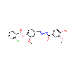 COc1cc(C(=O)N/N=C/c2ccc(OC(=O)c3ccccc3Cl)c(OC)c2)ccc1O ZINC000015933768