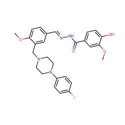 COc1cc(C(=O)N/N=C/c2ccc(OC)c(CN3CCN(c4ccc(F)cc4)CC3)c2)ccc1O ZINC000013140299