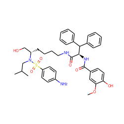 COc1cc(C(=O)N[C@@H](C(=O)NCCCC[C@@H](CO)N(CC(C)C)S(=O)(=O)c2ccc(N)cc2)C(c2ccccc2)c2ccccc2)ccc1O ZINC000049938165