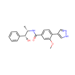 COc1cc(C(=O)N[C@@H](C)[C@H](O)c2ccccc2)ccc1-c1cn[nH]c1 ZINC000221711862