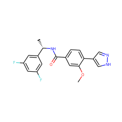 COc1cc(C(=O)N[C@@H](C)c2cc(F)cc(F)c2)ccc1-c1cn[nH]c1 ZINC000221730366