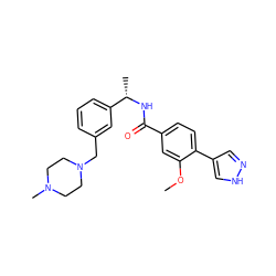 COc1cc(C(=O)N[C@@H](C)c2cccc(CN3CCN(C)CC3)c2)ccc1-c1cn[nH]c1 ZINC000213990838