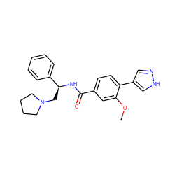 COc1cc(C(=O)N[C@@H](CN2CCCC2)c2ccccc2)ccc1-c1cn[nH]c1 ZINC000221734963