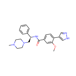 COc1cc(C(=O)N[C@@H](CN2CCN(C)CC2)c2ccccc2)ccc1-c1cn[nH]c1 ZINC000221732436