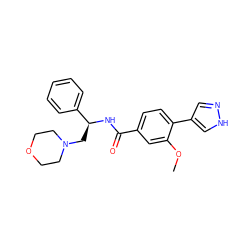 COc1cc(C(=O)N[C@@H](CN2CCOCC2)c2ccccc2)ccc1-c1cn[nH]c1 ZINC000221698939