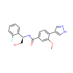 COc1cc(C(=O)N[C@@H](CO)c2ccccc2F)ccc1-c1cn[nH]c1 ZINC001772581640