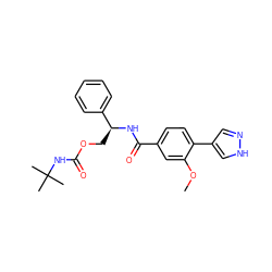 COc1cc(C(=O)N[C@@H](COC(=O)NC(C)(C)C)c2ccccc2)ccc1-c1cn[nH]c1 ZINC001772636327