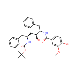 COc1cc(C(=O)N[C@@H](Cc2ccccc2)[C@@H](O)C[C@H](Cc2ccccc2)NC(=O)OC(C)(C)C)ccc1O ZINC000026653411