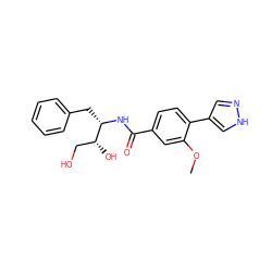 COc1cc(C(=O)N[C@@H](Cc2ccccc2)[C@H](O)CO)ccc1-c1cn[nH]c1 ZINC001772577691