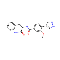 COc1cc(C(=O)N[C@@H](Cc2ccccc2)C(N)=O)ccc1-c1cn[nH]c1 ZINC001772641489