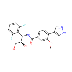 COc1cc(C(=O)N[C@@H](c2c(F)cccc2F)[C@@H](O)CO)ccc1-c1cn[nH]c1 ZINC001772625167