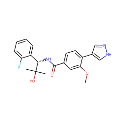 COc1cc(C(=O)N[C@@H](c2ccccc2F)C(C)(C)O)ccc1-c1cn[nH]c1 ZINC001772571692