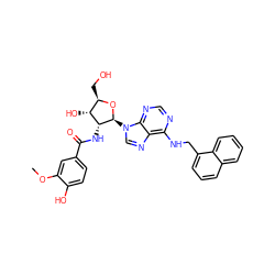 COc1cc(C(=O)N[C@@H]2[C@H](O)[C@@H](CO)O[C@H]2n2cnc3c(NCc4cccc5ccccc45)ncnc32)ccc1O ZINC000026186485