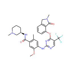 COc1cc(C(=O)N[C@@H]2CCCN(C)C2)c(C)cc1Nc1ncc(C(F)(F)F)c(Oc2cccc3c2C(=O)N(C)C3)n1 ZINC000146039053