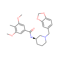 COc1cc(C(=O)N[C@@H]2CCCN(Cc3ccc4c(c3)OCO4)C2)cc(OC)c1C ZINC000028460115