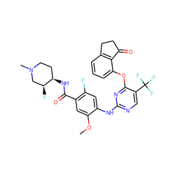 COc1cc(C(=O)N[C@@H]2CCN(C)C[C@@H]2F)c(F)cc1Nc1ncc(C(F)(F)F)c(Oc2cccc3c2C(=O)CC3)n1 ZINC000145957109