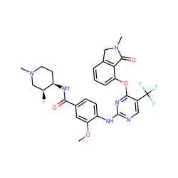 COc1cc(C(=O)N[C@@H]2CCN(C)C[C@@H]2F)ccc1Nc1ncc(C(F)(F)F)c(Oc2cccc3c2C(=O)N(C)C3)n1 ZINC000142847145