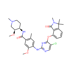 COc1cc(C(=O)N[C@@H]2CCN(C)C[C@@H]2OC)c(C)cc1Nc1ncc(Cl)c(Oc2cccc3c2C(=O)N(C)C3(C)C)n1 ZINC000146061103