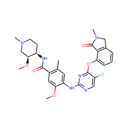 COc1cc(C(=O)N[C@@H]2CCN(C)C[C@@H]2OC)c(C)cc1Nc1ncc(Cl)c(Oc2cccc3c2C(=O)N(C)C3)n1 ZINC000146064159