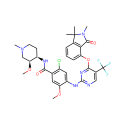 COc1cc(C(=O)N[C@@H]2CCN(C)C[C@@H]2OC)c(Cl)cc1Nc1ncc(C(F)(F)F)c(Oc2cccc3c2C(=O)N(C)C3(C)C)n1 ZINC000169707552
