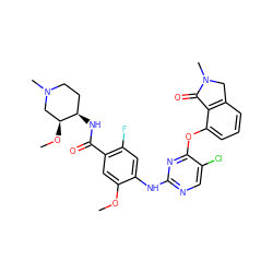 COc1cc(C(=O)N[C@@H]2CCN(C)C[C@@H]2OC)c(F)cc1Nc1ncc(Cl)c(Oc2cccc3c2C(=O)N(C)C3)n1 ZINC000146059086