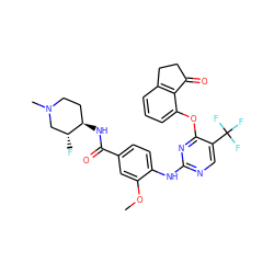 COc1cc(C(=O)N[C@@H]2CCN(C)C[C@H]2F)ccc1Nc1ncc(C(F)(F)F)c(Oc2cccc3c2C(=O)CC3)n1 ZINC000145956287