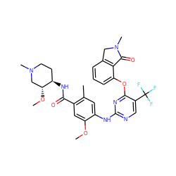 COc1cc(C(=O)N[C@@H]2CCN(C)C[C@H]2OC)c(C)cc1Nc1ncc(C(F)(F)F)c(Oc2cccc3c2C(=O)N(C)C3)n1 ZINC000146089025