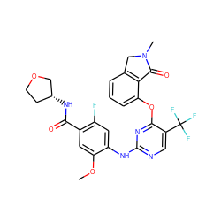 COc1cc(C(=O)N[C@@H]2CCOC2)c(F)cc1Nc1ncc(C(F)(F)F)c(Oc2cccc3c2C(=O)N(C)C3)n1 ZINC000146022613