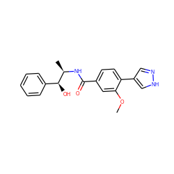 COc1cc(C(=O)N[C@H](C)[C@@H](O)c2ccccc2)ccc1-c1cn[nH]c1 ZINC000221714333