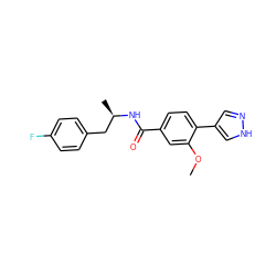 COc1cc(C(=O)N[C@H](C)Cc2ccc(F)cc2)ccc1-c1cn[nH]c1 ZINC001772602102