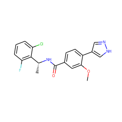 COc1cc(C(=O)N[C@H](C)c2c(F)cccc2Cl)ccc1-c1cn[nH]c1 ZINC001772588378