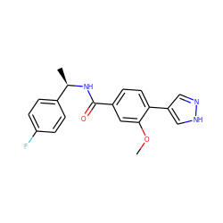 COc1cc(C(=O)N[C@H](C)c2ccc(F)cc2)ccc1-c1cn[nH]c1 ZINC000213920316