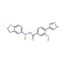 COc1cc(C(=O)N[C@H](C)c2ccc3c(c2)CCO3)ccc1-c1cn[nH]c1 ZINC001772589468