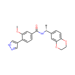 COc1cc(C(=O)N[C@H](C)c2ccc3c(c2)OCCO3)ccc1-c1cn[nH]c1 ZINC001772653316