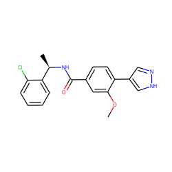 COc1cc(C(=O)N[C@H](C)c2ccccc2Cl)ccc1-c1cn[nH]c1 ZINC000221704577