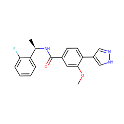 COc1cc(C(=O)N[C@H](C)c2ccccc2F)ccc1-c1cn[nH]c1 ZINC001772645902