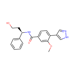 COc1cc(C(=O)N[C@H](CCO)c2ccccc2)ccc1-c1cn[nH]c1 ZINC001772617542