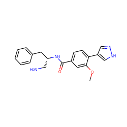 COc1cc(C(=O)N[C@H](CN)Cc2ccccc2)ccc1-c1cn[nH]c1 ZINC001772609185