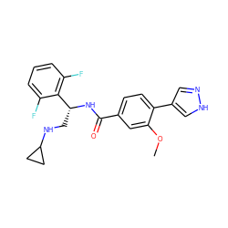 COc1cc(C(=O)N[C@H](CNC2CC2)c2c(F)cccc2F)ccc1-c1cn[nH]c1 ZINC000224677956