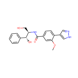 COc1cc(C(=O)N[C@H](CO)[C@H](O)c2ccccc2)ccc1-c1cn[nH]c1 ZINC001772574131