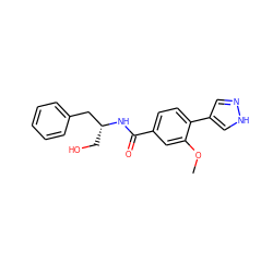 COc1cc(C(=O)N[C@H](CO)Cc2ccccc2)ccc1-c1cn[nH]c1 ZINC001772623074