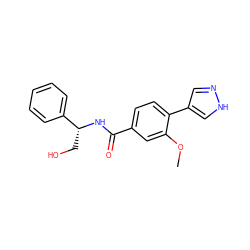 COc1cc(C(=O)N[C@H](CO)c2ccccc2)ccc1-c1cn[nH]c1 ZINC000213920489